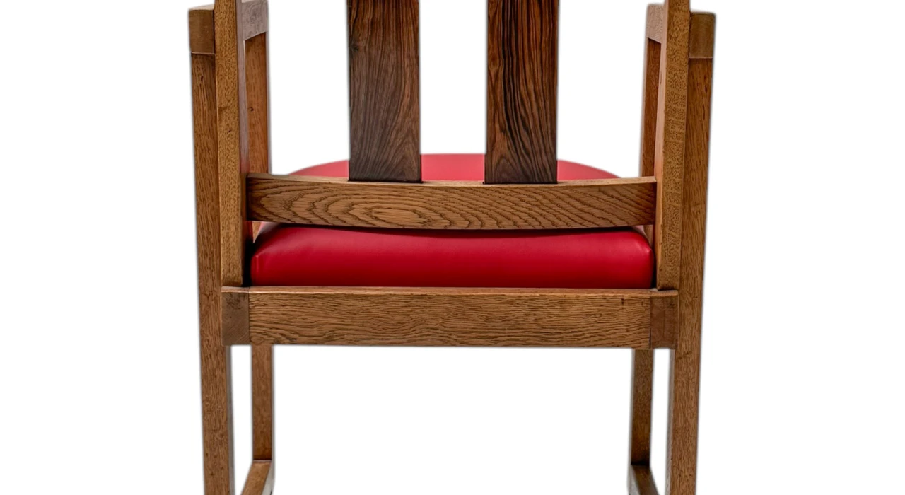 Art Deco Modernist Armchair with Red Leather Seat, 1920s